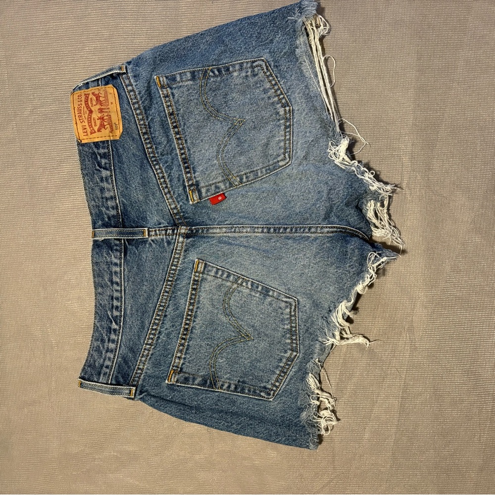 Levi's Blue Jean Shorts with Distressed Frayed Hem